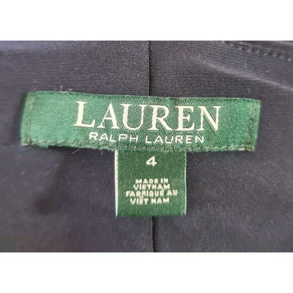 RALPH LAUREN Women Maxi Faux Wrap Dress Size 4 Navy Blue Flare Sleeve Lace 83P - Picture 7 of 9